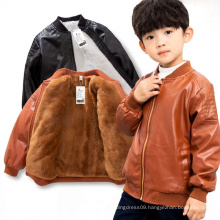 New Design High Quality Children Slim Fit Button Designed PU Leather Jacket For Boy In Stock Wholesale